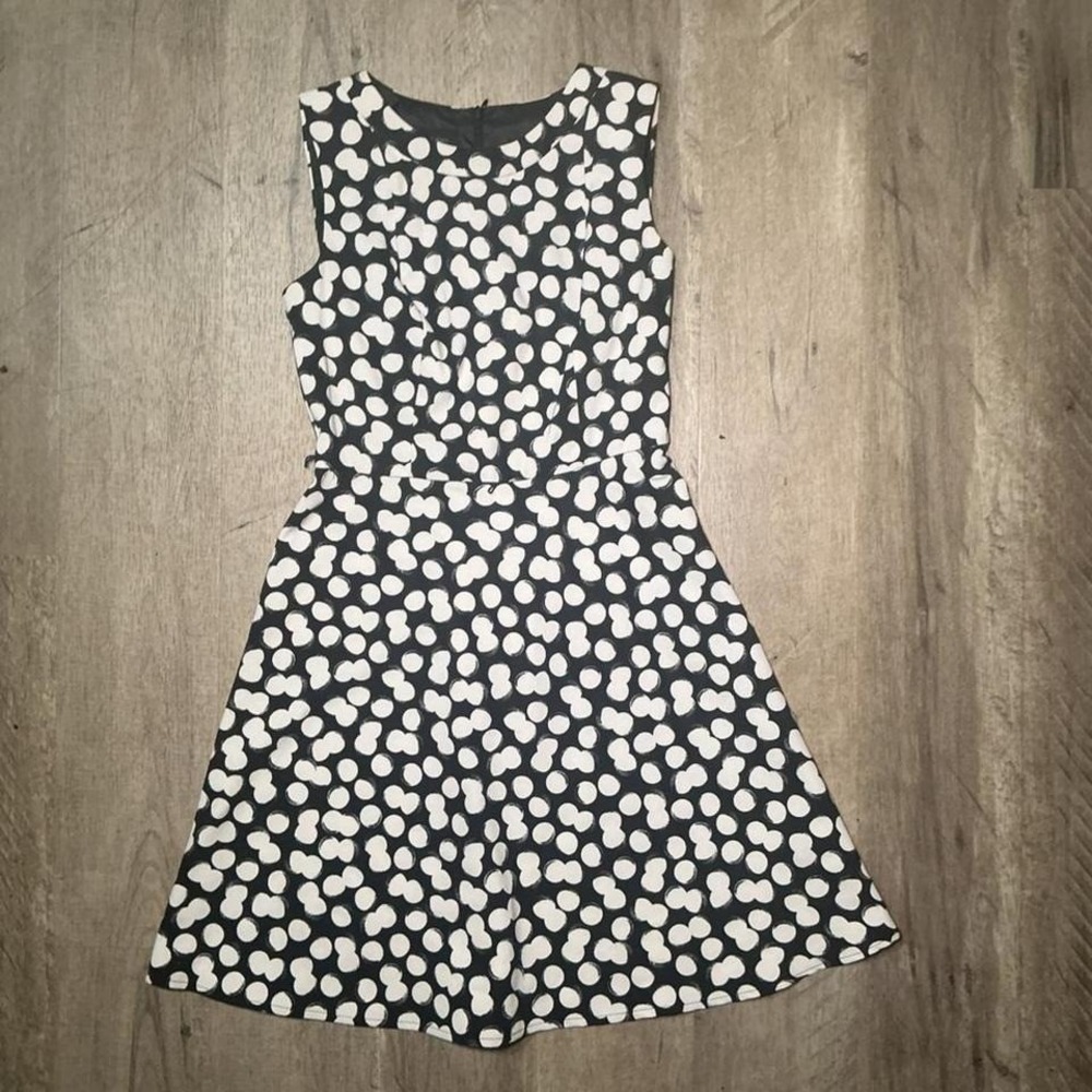 AB Studio Black White Polka Dot Dress Zipper Back Size S/2 NWT‎